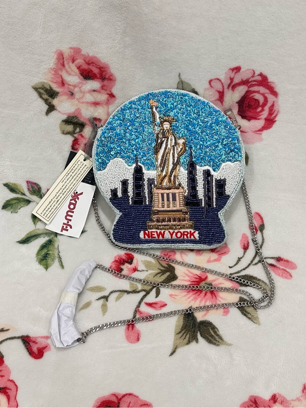 Round Beaded New York City Crossbody Bag Made in India